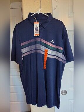 Adidas Men’s Navy Polo Shirt with Striped Chest Detail